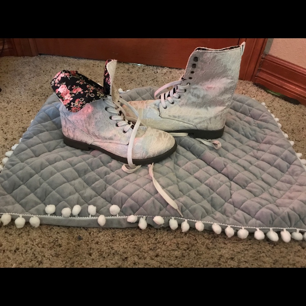 White lace combat boots